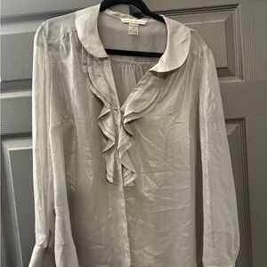 Peter Nygard Light Silver Ruffle Front Blouse